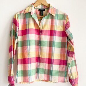 LAuren Ralh Lauren RAw Silk Plaid Colourful Button Up Shirt S